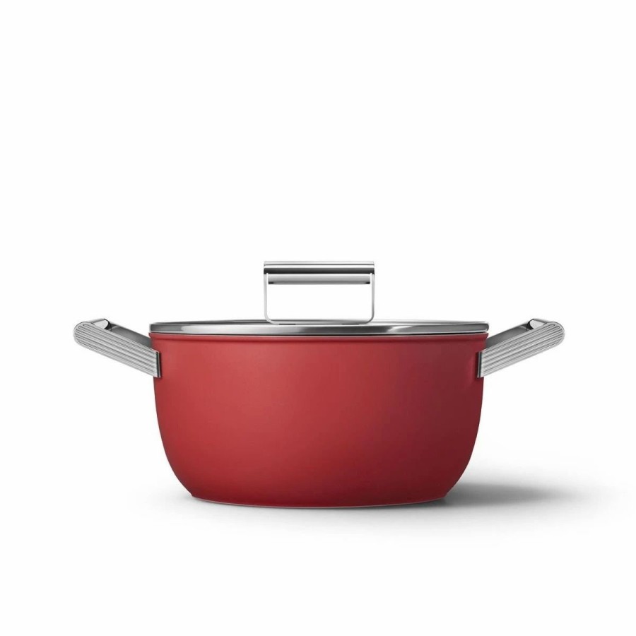 Saute Pans & Casserole Pans * | Smeg 5 Qt. Nonstick Casserole Dish With Lid | Red