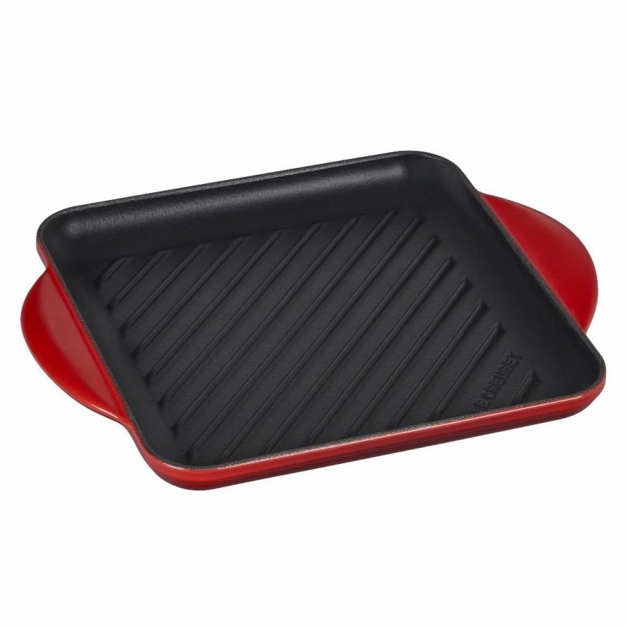 Skillets & Fry Pans * | Le Creuset 9.5 Square Signature Enameled Cast Iron Grill Pan | Cerise/Cherry Red