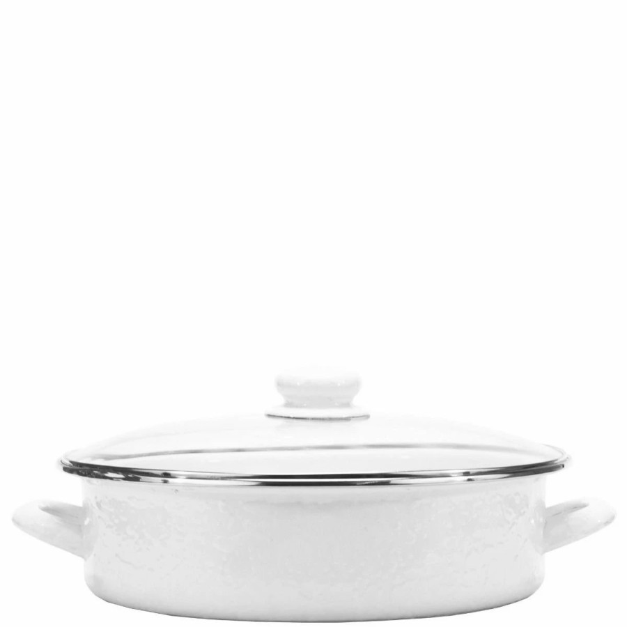 Saute Pans & Casserole Pans * | Golden Rabbit Enamelware 5 Qt. Large Saute Pan With Lid | White