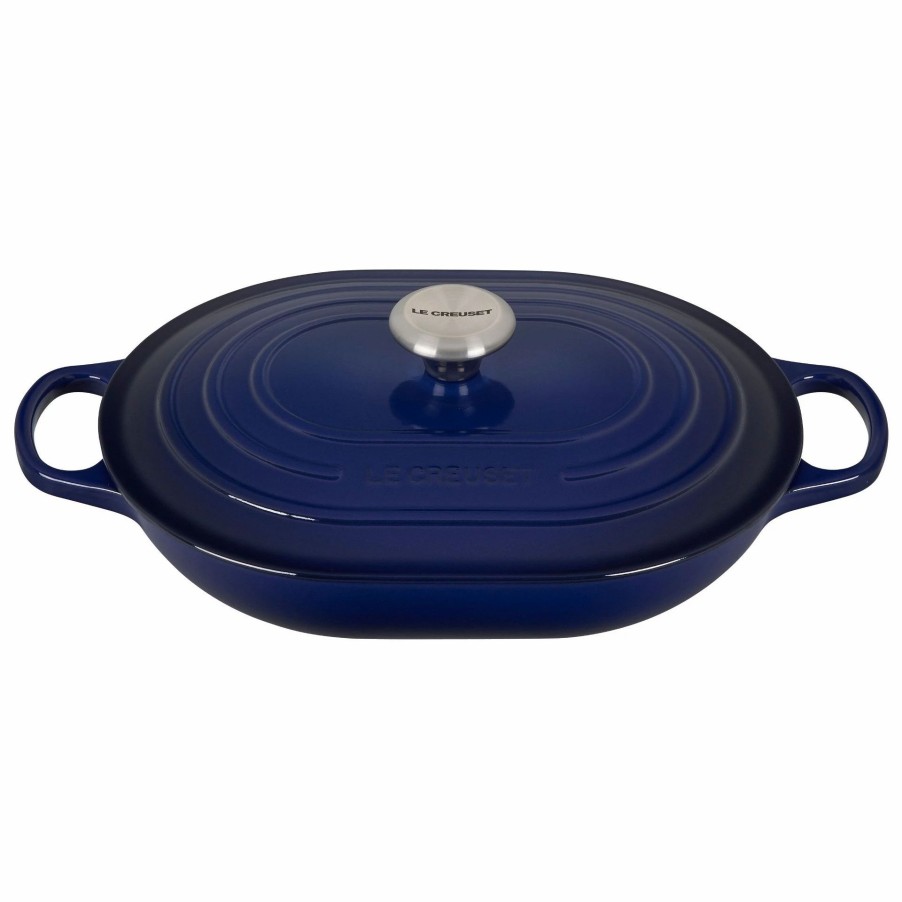 Saute Pans & Casserole Pans * | Le Creuset 3.75 Qt. Oval Signature Casserole With Stainless Steel Knob | Indigo Blue