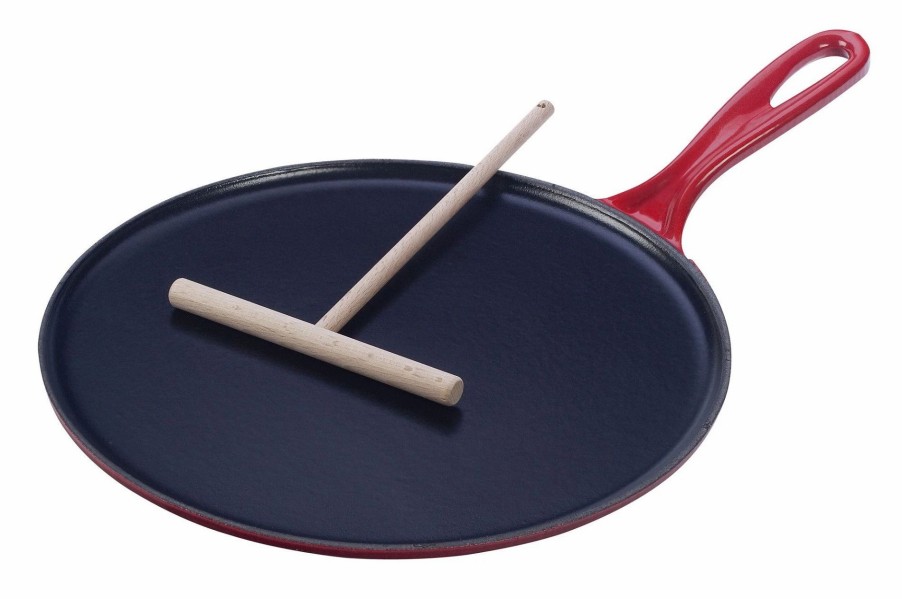 Skillets & Fry Pans * | Le Creuset 10.75 Crepe Pan With Wooden Crepe Spreader | Cerise/Cherry Red