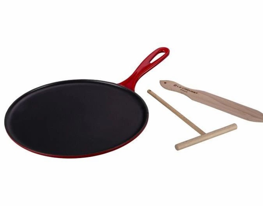 Skillets & Fry Pans * | Le Creuset 10.75 Crepe Pan With Wooden Crepe Spreader | Cerise/Cherry Red