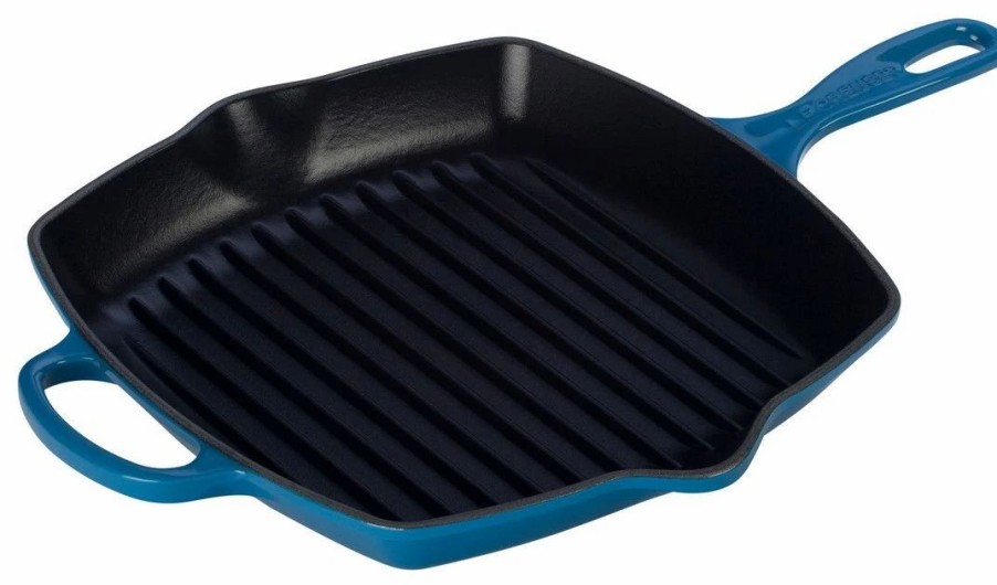 Skillets & Fry Pans * | Le Creuset 10.25 Square Signature Cast Iron Grill Skillet | Marseille Blue