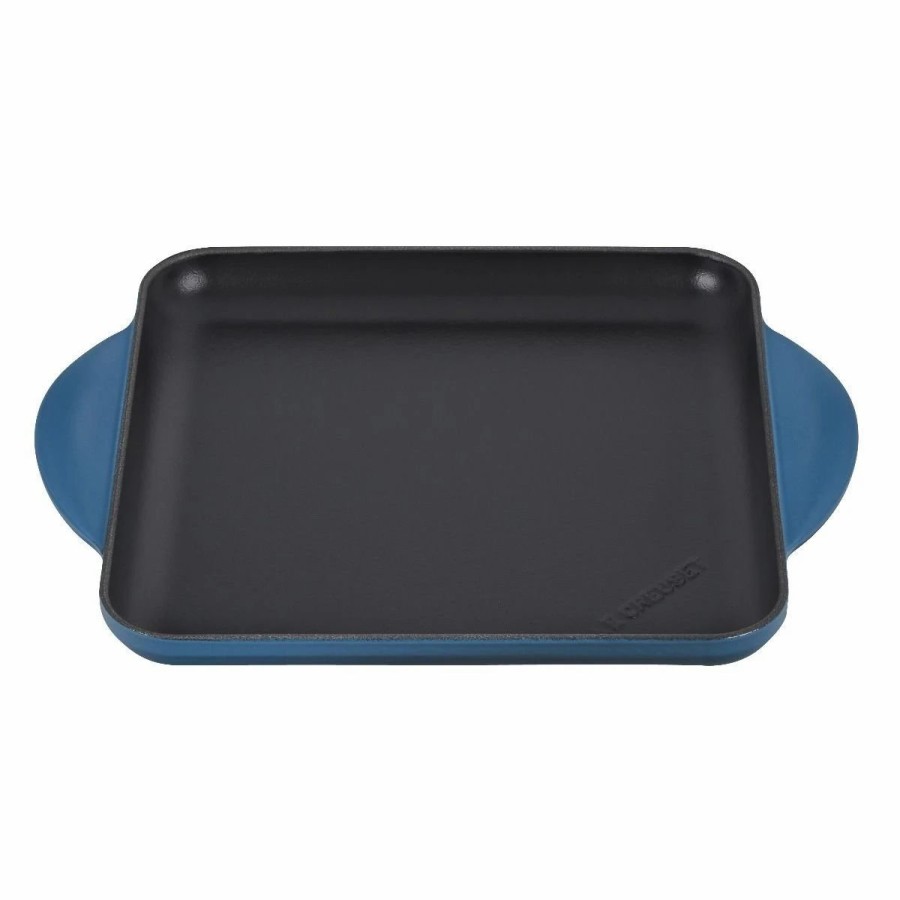 Skillets & Fry Pans * | Le Creuset 9.5 Square Signature Enameled Cast Iron Griddle Pan | Deep Teal