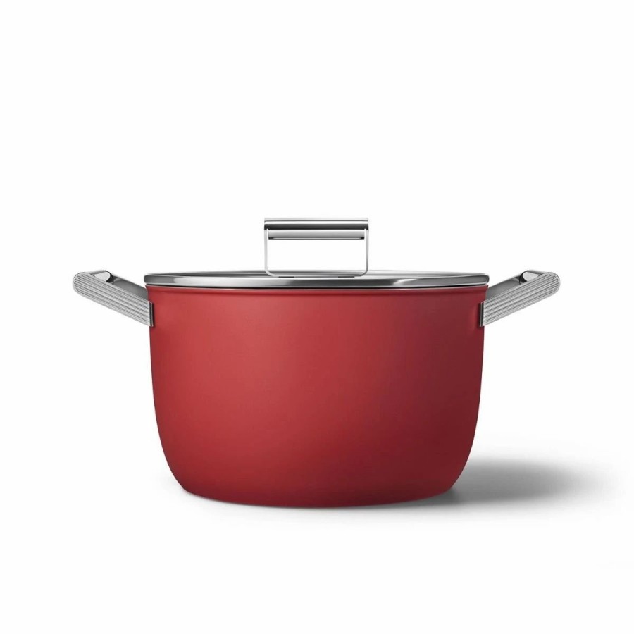 Saute Pans & Casserole Pans * | Smeg 8 Qt. Nonstick Casserole Dish With Lid | Red