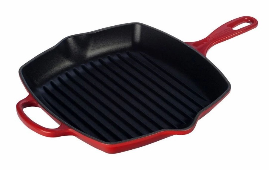 Skillets & Fry Pans * | Le Creuset 10.25 Square Signature Cast Iron Grill Skillet | Cerise/Cherry Red