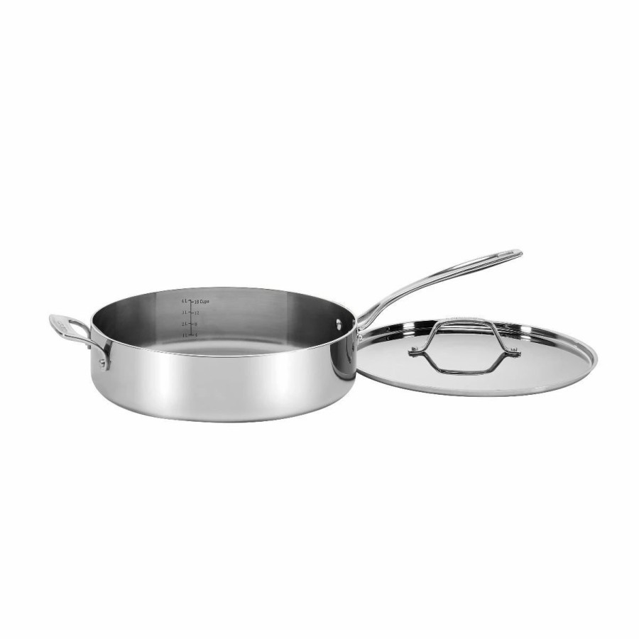 Saute Pans & Casserole Pans * | Cuisinart Custom-Clad 5-Ply Stainless Steel Saute Pan With Helper Handle & Lid | 5.5 Qt.