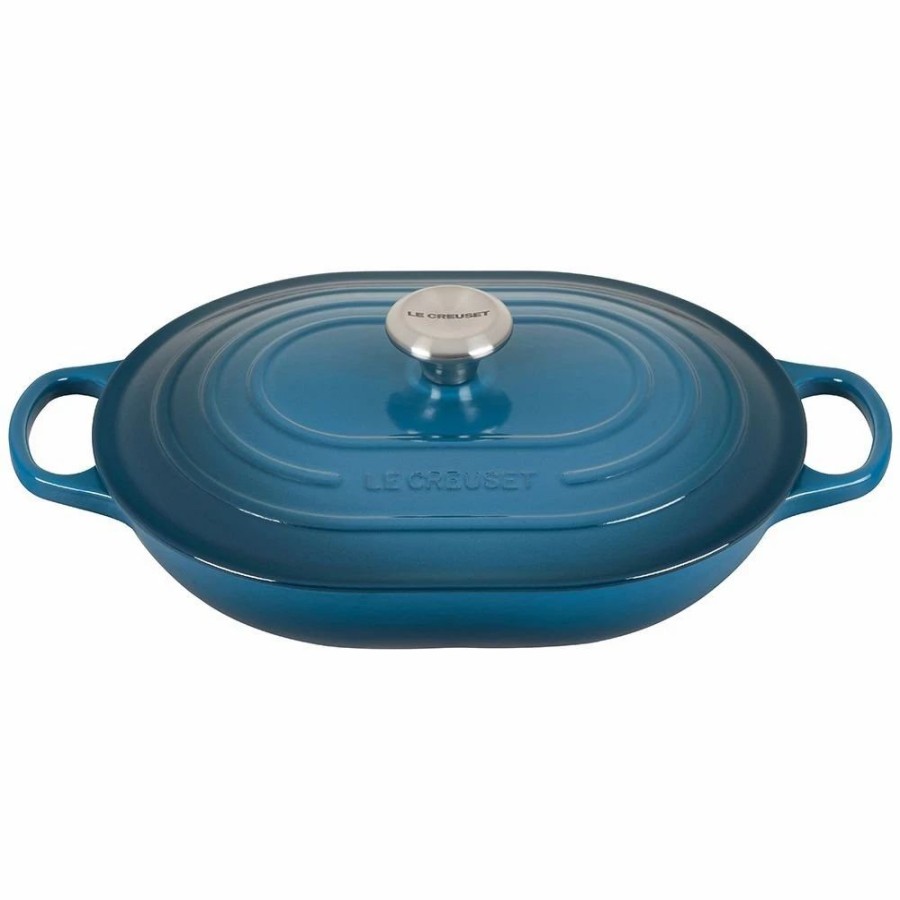 Saute Pans & Casserole Pans * | Le Creuset 3.75 Qt. Oval Signature Casserole With Stainless Steel Knob | Deep Teal