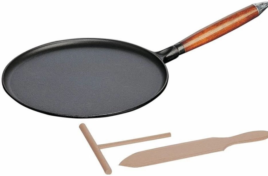 Skillets & Fry Pans * | Staub 11 Cast Iron Crepe Pan With Spreader & Spatula | Matte Black