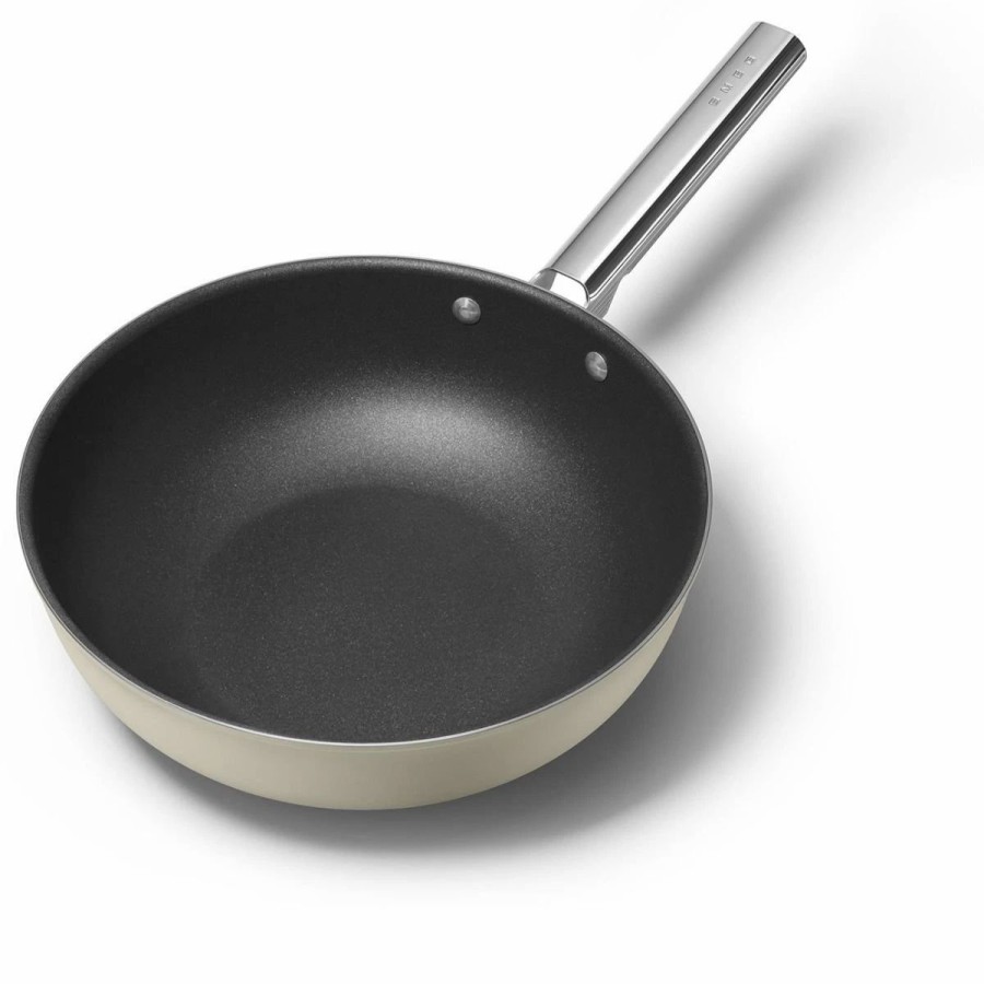 Skillets & Fry Pans * | Smeg 12 Nonstick Wok | Cream