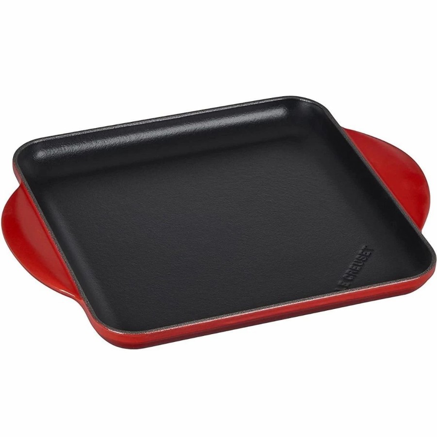 Skillets & Fry Pans * | Le Creuset 9.5 Square Signature Enameled Cast Iron Griddle Pan | Cerise/Cherry Red