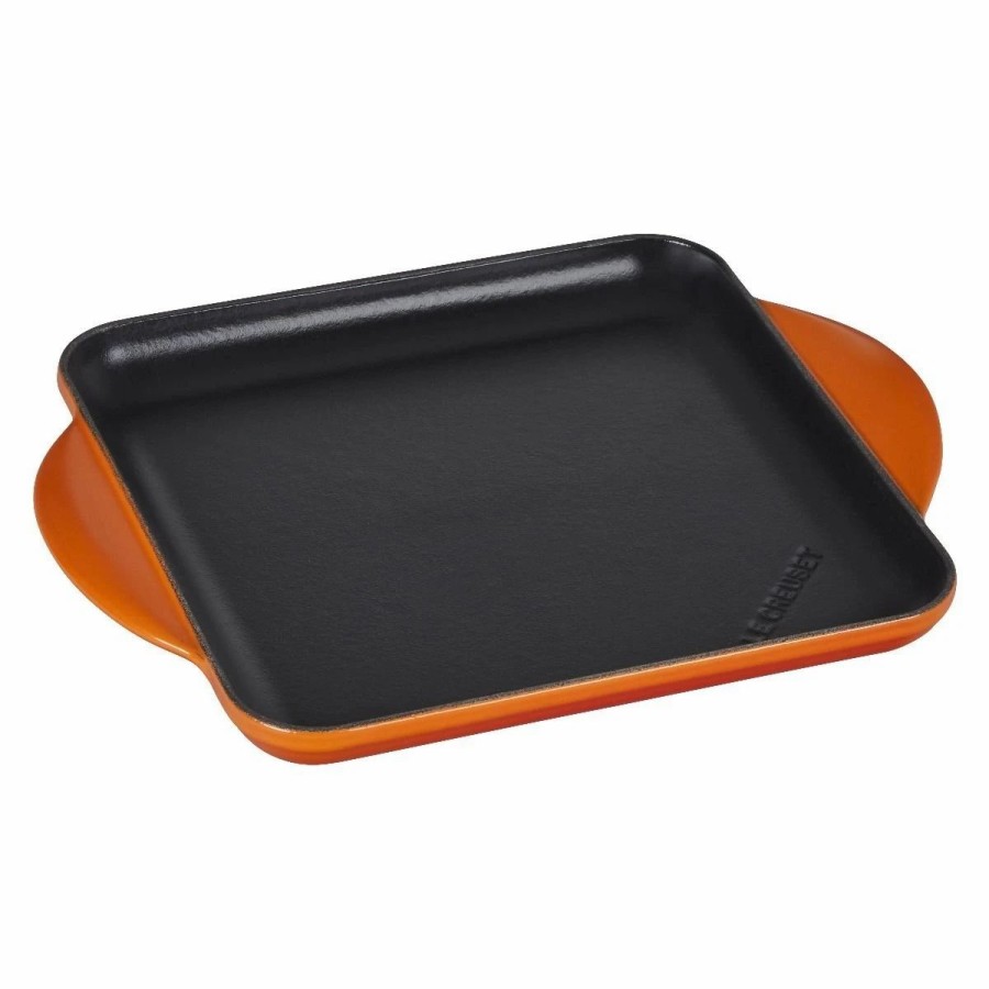 Skillets & Fry Pans * | Le Creuset 9.5 Square Signature Enameled Cast Iron Griddle Pan | Flame Orange