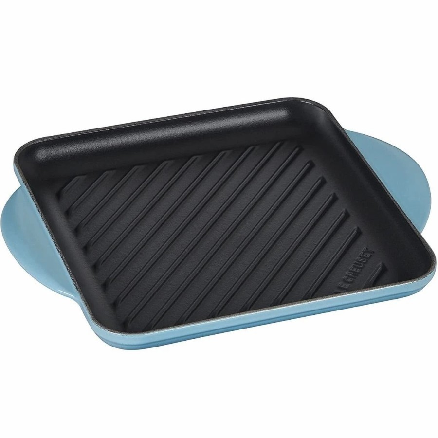 Skillets & Fry Pans * | Le Creuset 9.5 Square Signature Enameled Cast Iron Grill Pan | Caribbean Blue