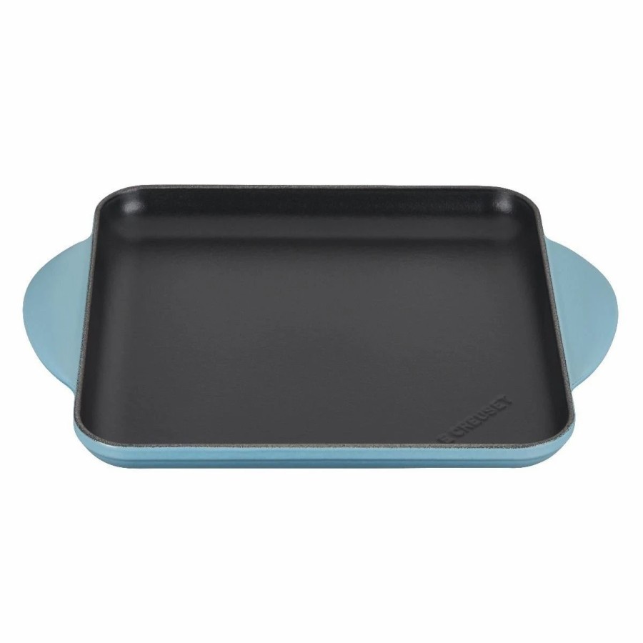 Skillets & Fry Pans * | Le Creuset 9.5 Square Signature Enameled Cast Iron Griddle Pan | Caribbean Blue