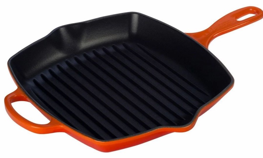 Skillets & Fry Pans * | Le Creuset 10.25 Square Signature Cast Iron Grill Skillet | Flame Orange