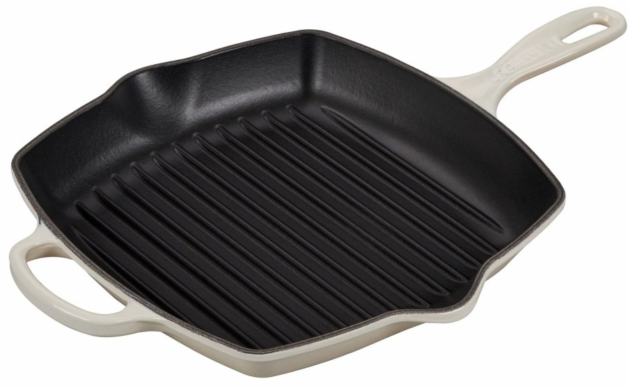 Skillets & Fry Pans * | Le Creuset 10.25 Square Signature Cast Iron Grill Skillet | Meringue White