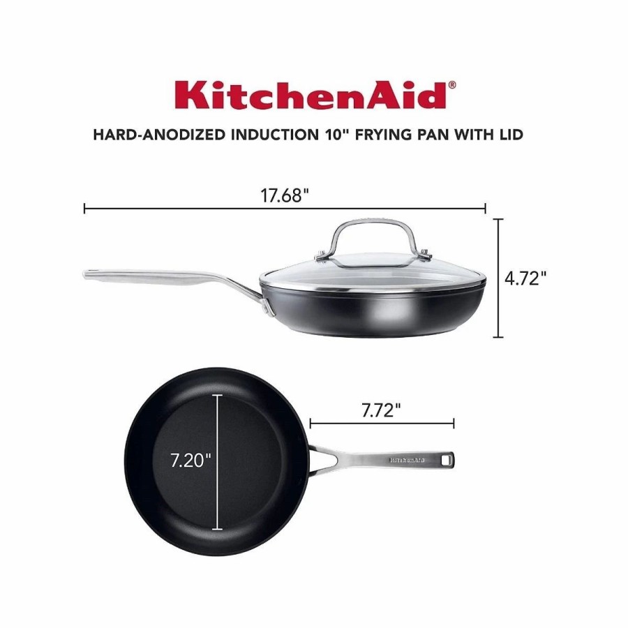 Saute Pans & Casserole Pans * | Kitchenaid Non-Electrics Kitchenaid 10 Hard Anodized Induction Fry Pan With Lid | Nonstick